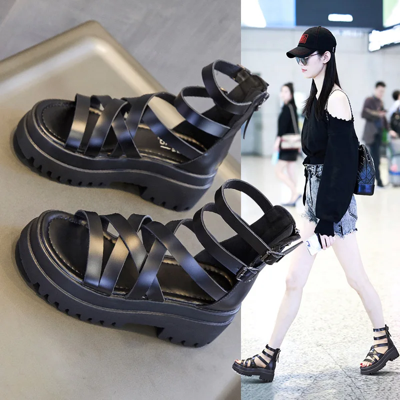 2023 Summer New 8cm Heel Elevated Casual Breathable Anti Slip Thick Sole Women\'s Sandals Hollow Out Tidal Sandals