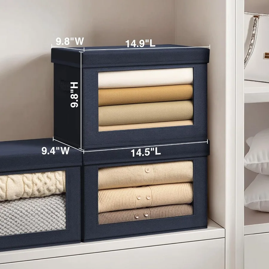 منظمات الملابس والتخزين، 6 عبوات من صندوق تخزين كبير مع أغطية، صناديق تخزين قماشية مع أغطية لتخزين الغرفة وتنظيم B #2