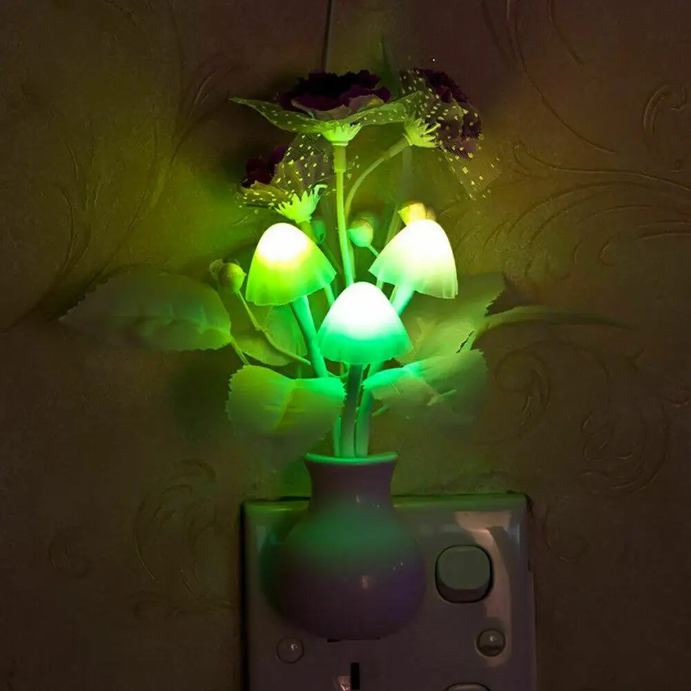 LED Lilac Night Lamp Lovely Colorful Mushroom Romantic Lilac Night Lamp With Smart Light Sensor US/EU Plug