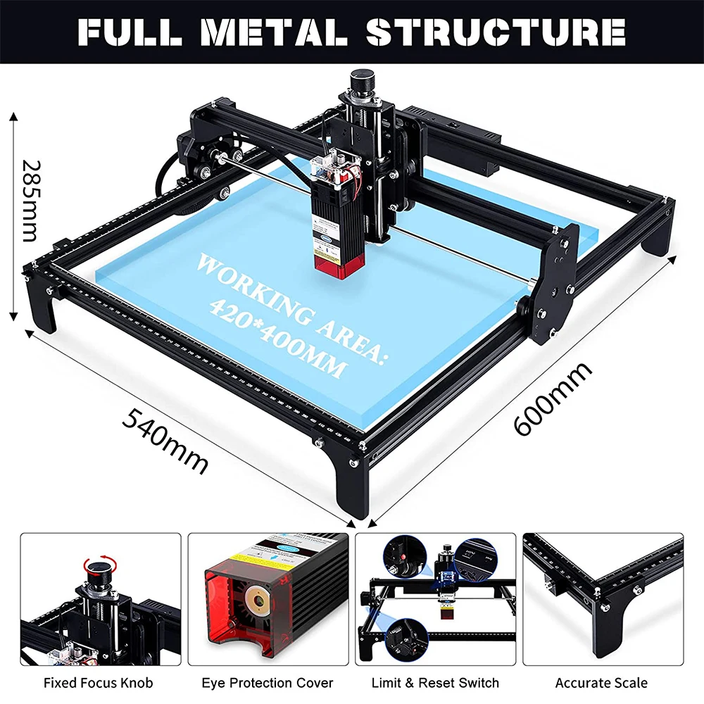 Yofuly 2-Axis CNC Engraving Machine Working Area 42*40cm 40w Laser Engraver with Bluetooth CNC Wood Router Machine for Metal