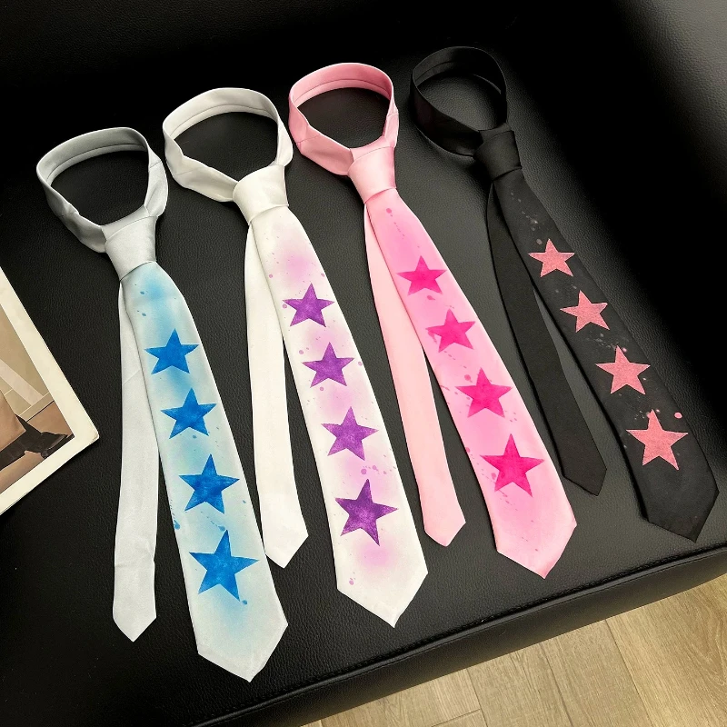 lenco-de-seda-cetim-com-estampa-de-estrelas-para-meninas-coreanas-gravata-multifuncional-cinto-longo-e-acessorio-feminino