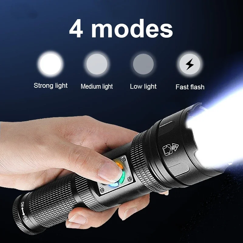 Long Range 2000M Led Flashlight High Power 10 Mode Emergency Torch Outdoor Super Bright Lamp White Laser Rechargeable Flashlight