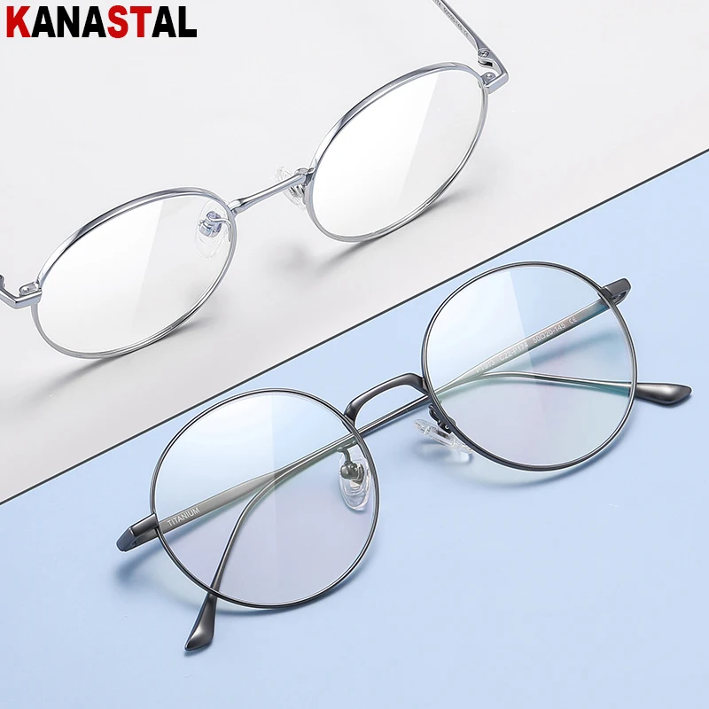 

Men Eyeglasses Frame Blue LIght Blocking Glasses Retro Pure Titanium Computer Eyewear Women Anti Ray Myopia Round Glasses Frame