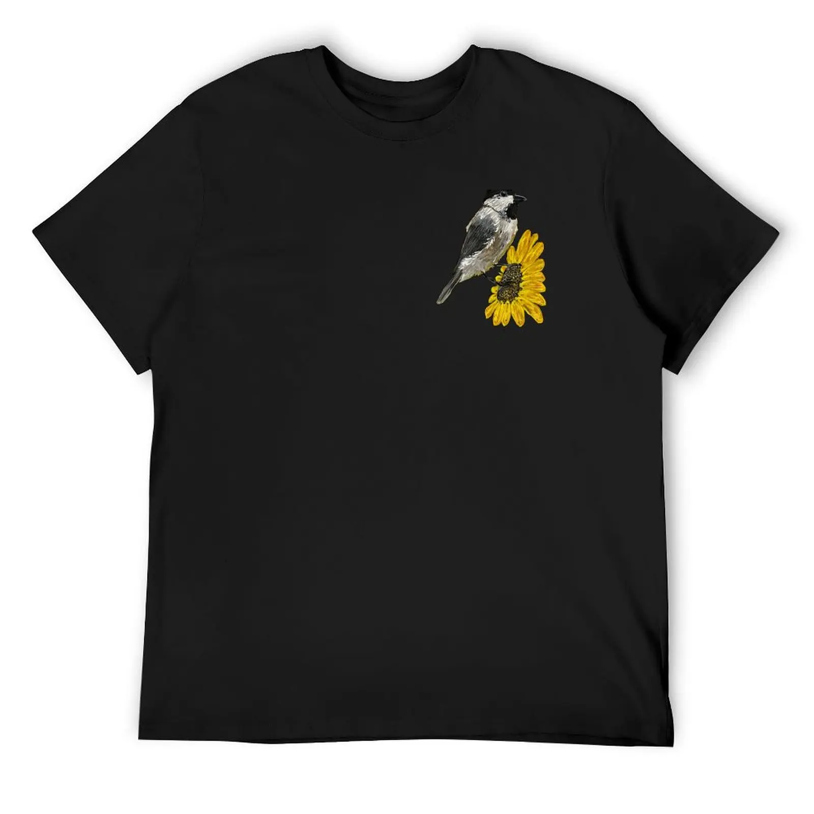 Smaller Sized Sunflower With A Chickadee T-Shirt summer top baggy shirts mens graphic t-shirts funny