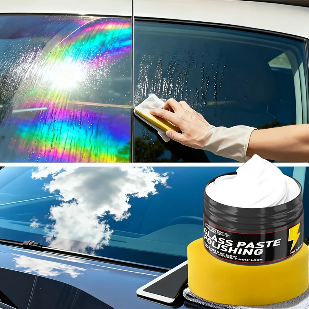 JOKJOK Glass Polish Paste - Heavy-Duty Windshield & Mirror Restorer, Scratch Remover Cream for, Boats, Motorcycles, RVs - Before