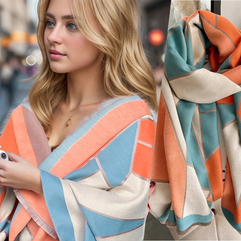 

Стильный и яркий тканый оранжевый кашемировый шарф, мягкий и удобный осенью и зимой, универсальный и длинный, с шалью sc.