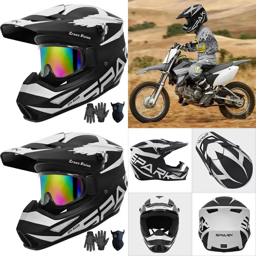 

Youth and Adult Motocross Helmet Set with Gloves, Goggles, and Mask, DOT Certified, Gray, Large