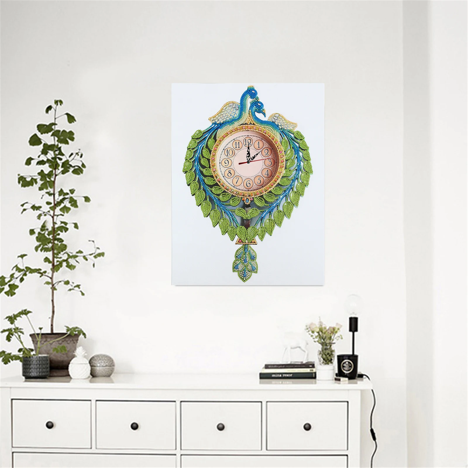 DIY Diamond Painting Wall Clock Without Frame Home Decoration Multi-colored Special-shaped Diamond Peacock C-style Clock35*45CM