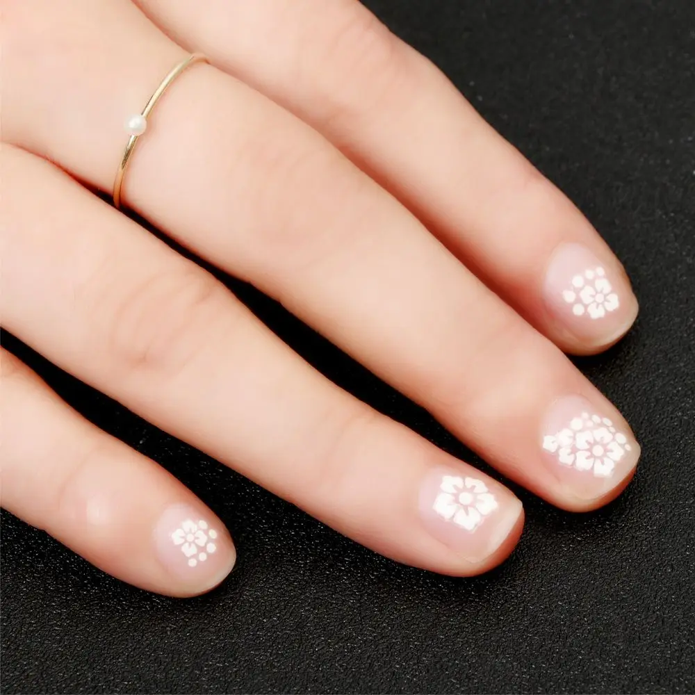 Adhesivo para manicura, pegatina para uñas DIY, diseño de flor de cinco pétalos blanco 3D