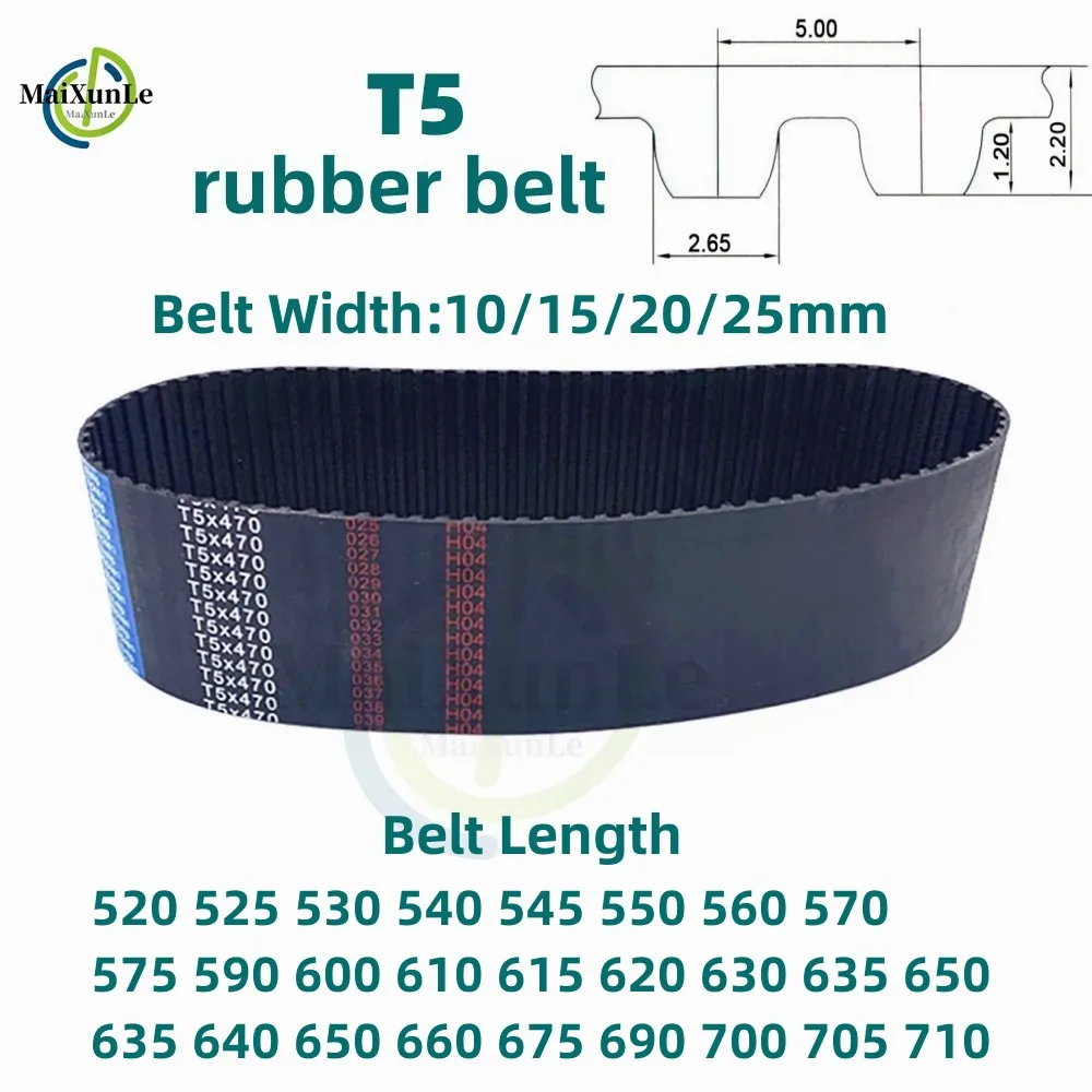 

T5 Timing Belt Trapezoidal Tooth circumference 520 525 530 540 545 550 560 -710mm Belts Width 10/15/20/25mm For T5 Alloy Pulley