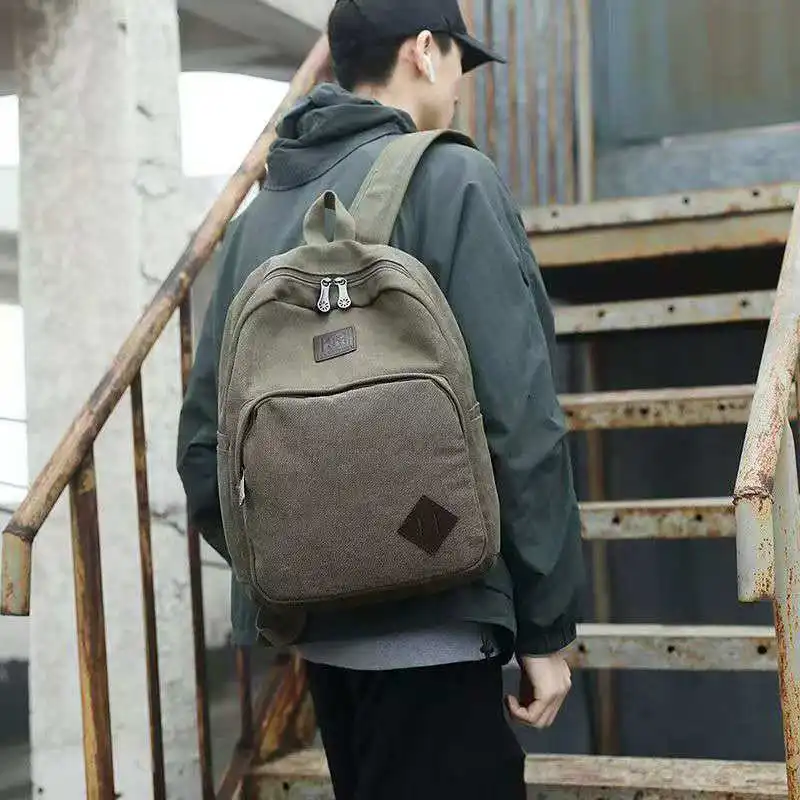 Mochila masculina casual lona bolsa de ombro duplo moda retro mochila computador saco de viagem