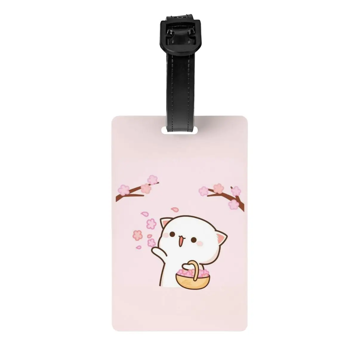 Etiqueta de bagagem personalizada Kawaii Mochi Cat Peach And Goma para malas, capa de privacidade, nome, cartão de identificação