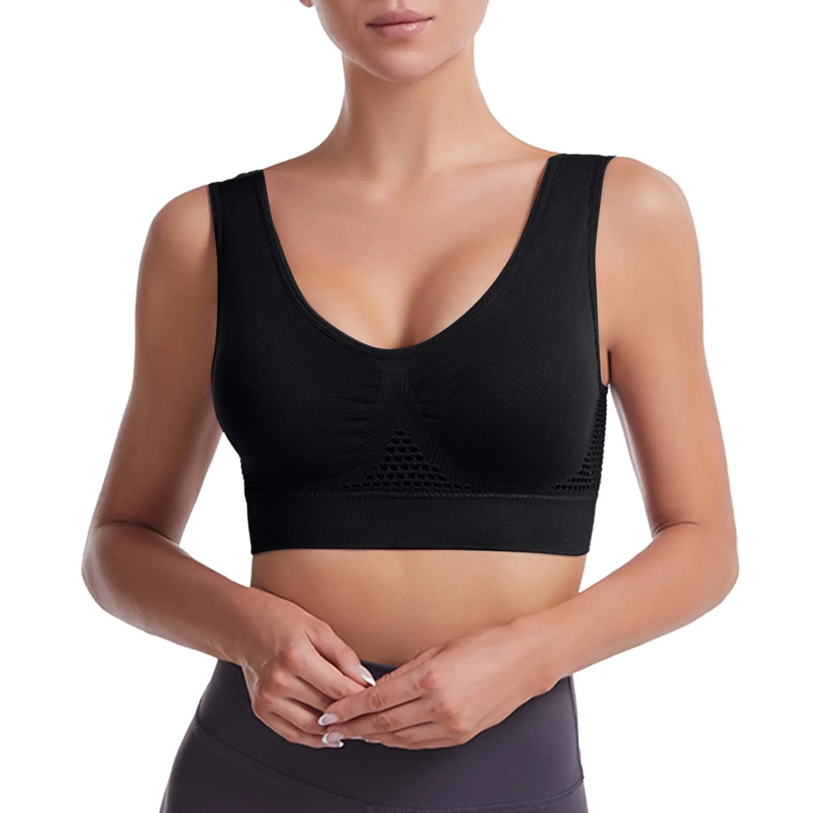 

Bra For Women Solid Color Hollow Lingerie Breathable Comfortable Wireless Underwear Female Cropped One Piece Sports Tank Top