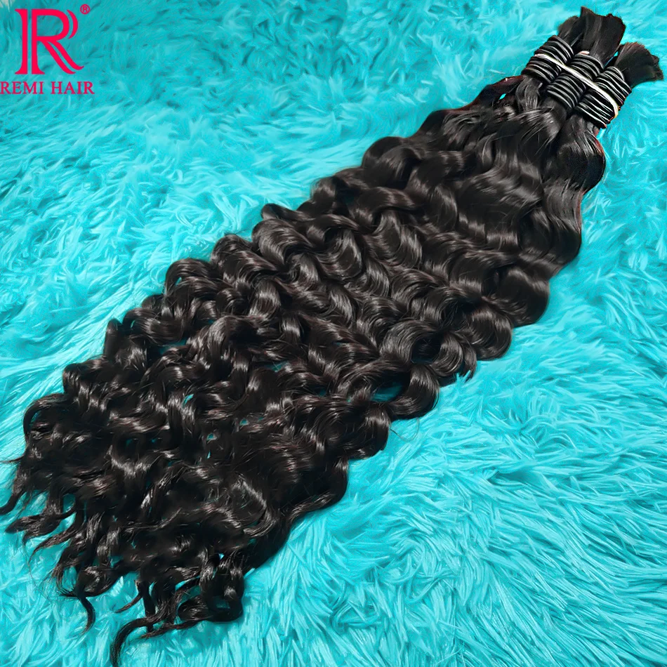 100% Real Human Hair Bulk Deep Wave Loose Deep Natural Color Crochet Hair Human Hair Braiding Extensions Weaving Hair for Women