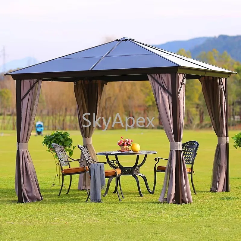 Large Heavy Duty Aluminum Alloy  Gazebo Waterproof  Wind Resistant Patio Garden Backyard Park All Weather UV Protect Easy Set Up