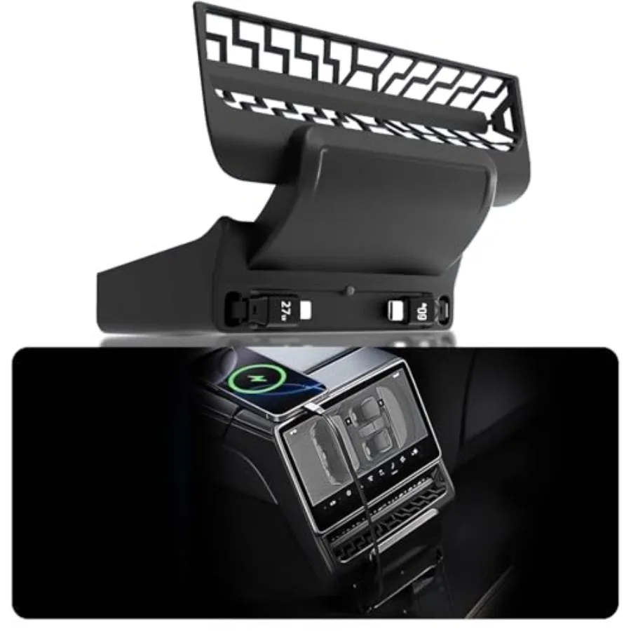 USB Hub for Model Y Juniper 2025 2026 Model 3 Highland 2024 2025, 87W Multi Port Center Console Fast Charger Rear Vent Air Outl