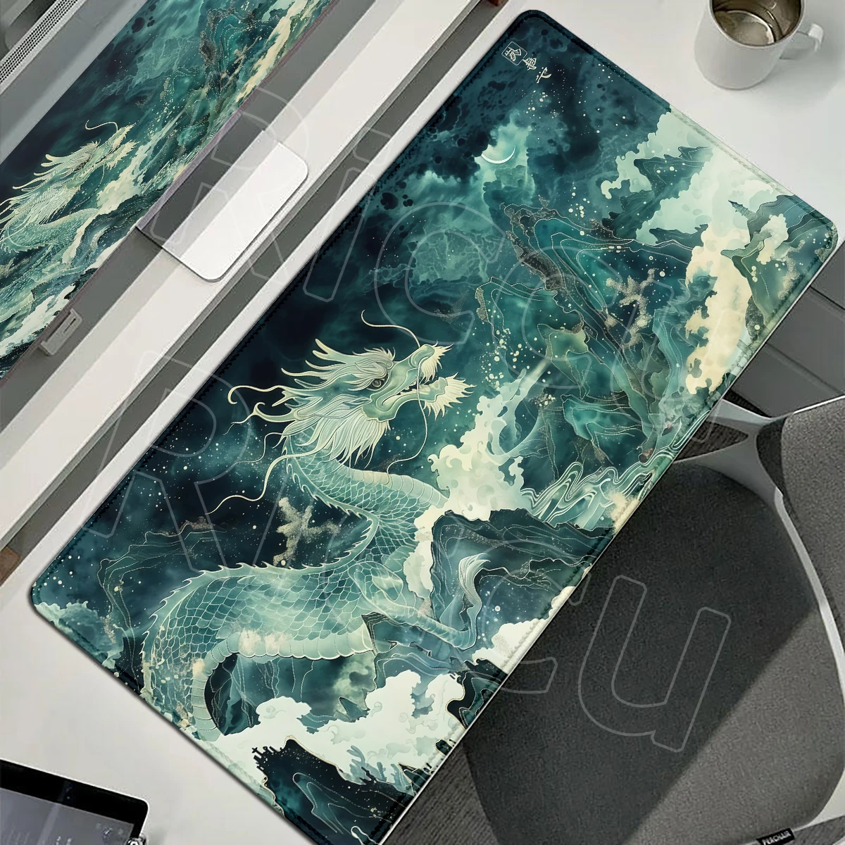 Große Mausunterlage mit chinesischen Drachenmustern, Schreibtischunterlage für das Büro, rutschfester Gummibodenschutz, Karten-Spielmatte, Laptop-Zubehör – Detail 11