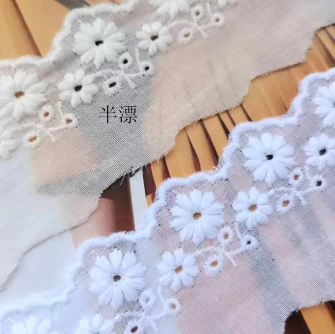 5 متر/مجموعة العاج النقي الأبيض 100% القطن المطرزة حافة القطن الدانتيل القماش ديكور الدانتيل تقليم الشريط الخياطة الحرفية 5.5 سنتيمتر