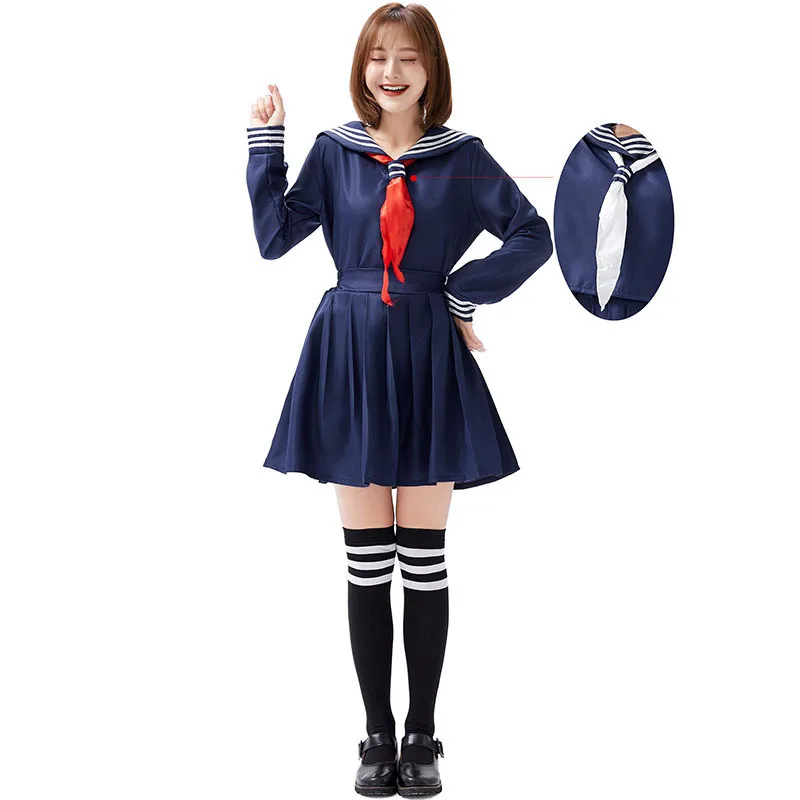 2025 Autunno Nuovo Tibetano Blu Giapponese Diviso Studente Uniforme Uniforme Alla Marinara Classe Femminile Studente Quotidiano Sciarpa A Due Toni Set