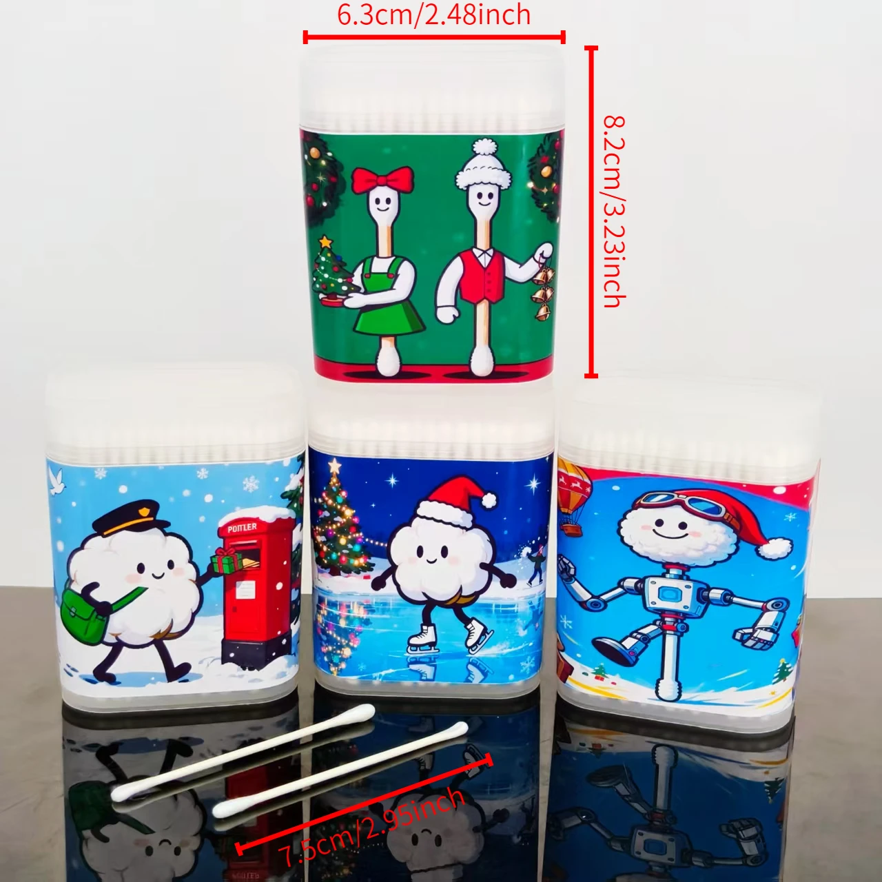 800 قطعة/1200 قطعة عيد الميلاد موضوع تصميم غرامة محور أعواد قطنية عصا فرك صندوق عطلة هدية أعواد قطنية