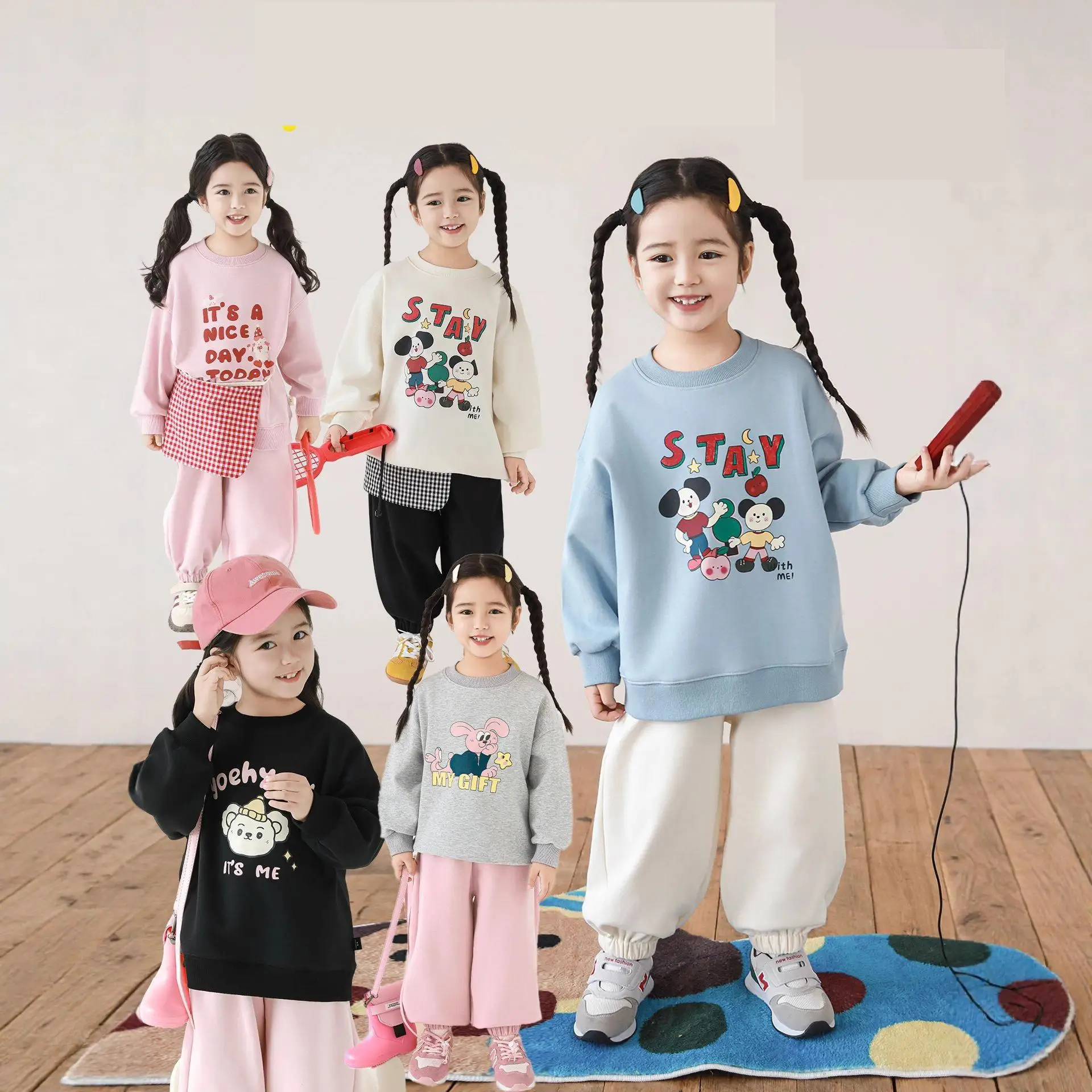 

2025 Winter New Girls Cartoon Print Sweatshirt Children Fleece Pullover Kids Long Sleeve Casual Tops Baby Warm Sweatshirt