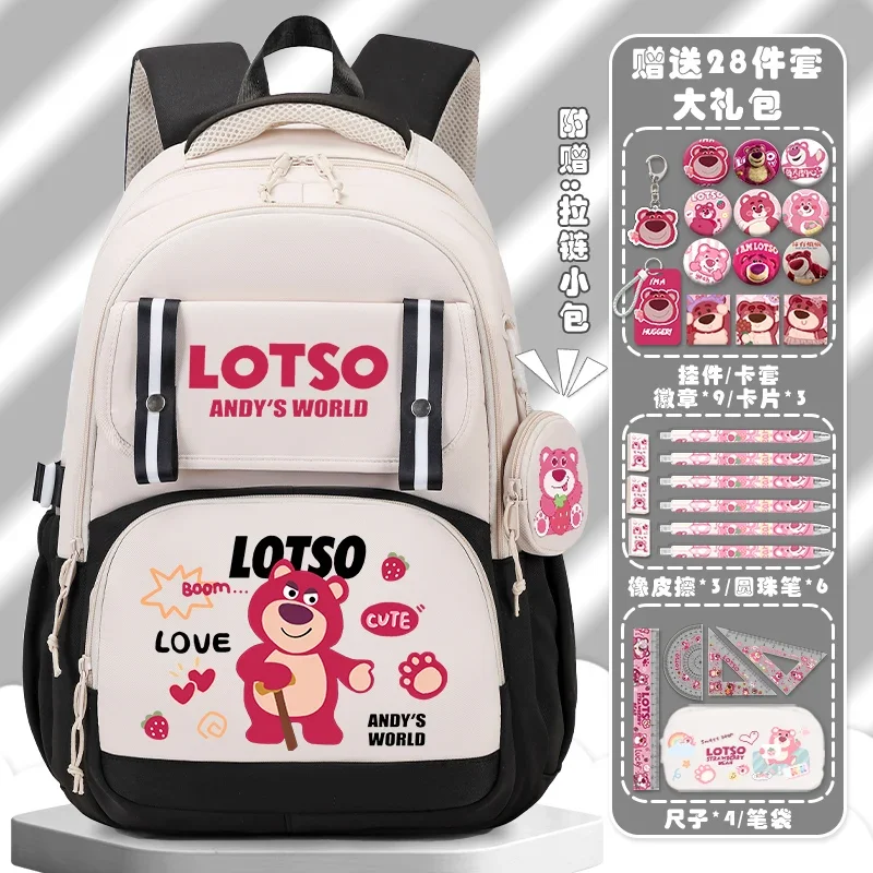 Sanrio-mochila escolar de protección de la columna vertebral de oso de fresa para niños y niñas, mochila de gran capacidad para estudiantes, nueva