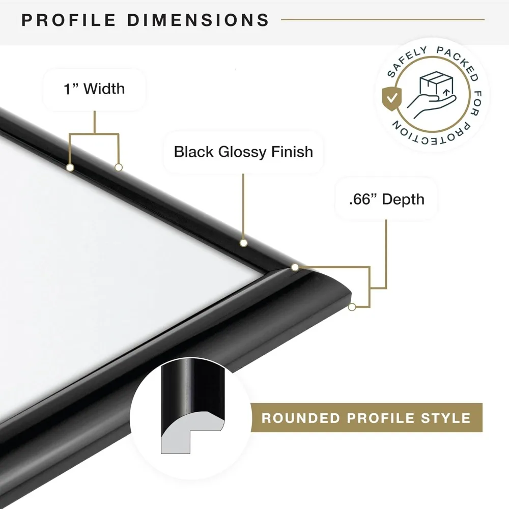 إطار ملصق أسود كبير اللمعان مقاس 24 × 32 - معلق على الحائط عموديًا/أفقيًا للصور والفن والألغاز