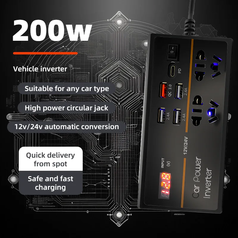 

Автомобильный инвертор, преобразователь от 12 В до 110 В/220 В, быстрое зарядное устройство прикуривателя типа c