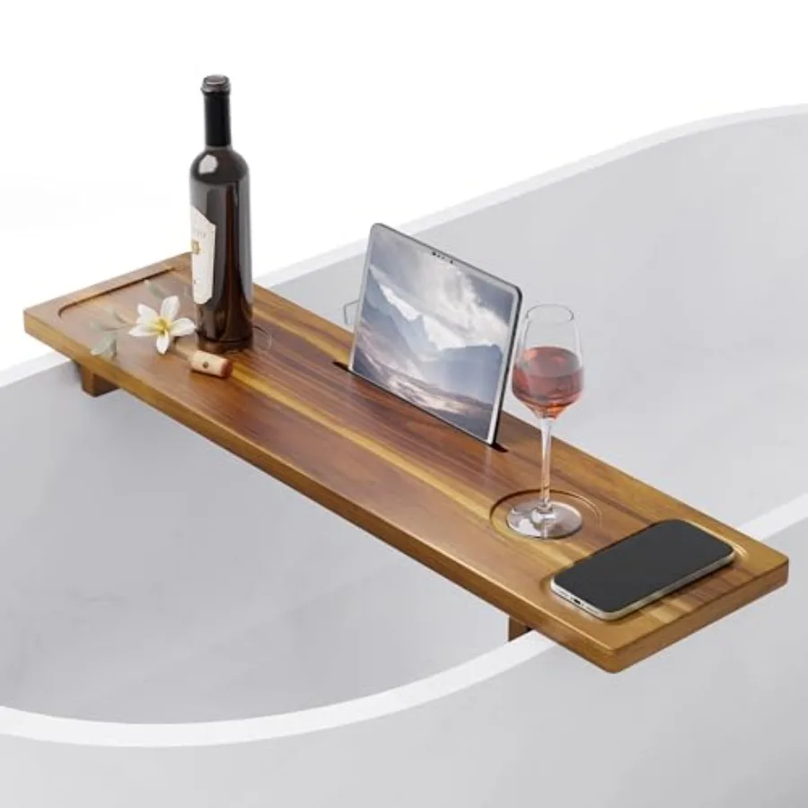 

Bathtub Tray Acacia Bath Tray for Tub 34.6''x9'' Wooden Bathtub Caddy Tray with Adjustable Legs Fit Various Bathtubs Anti-Tippi