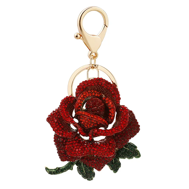 Creative alloy cute rhinestone rose car key ring women\'s bag accessories flower metal pendant small gift