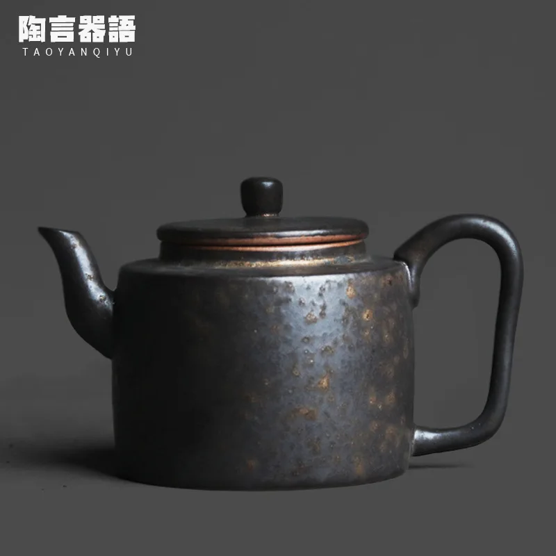 Kiln fired black gold portable teapot Handmade retro ceramic tea single pot coffee liquor small mini single pot