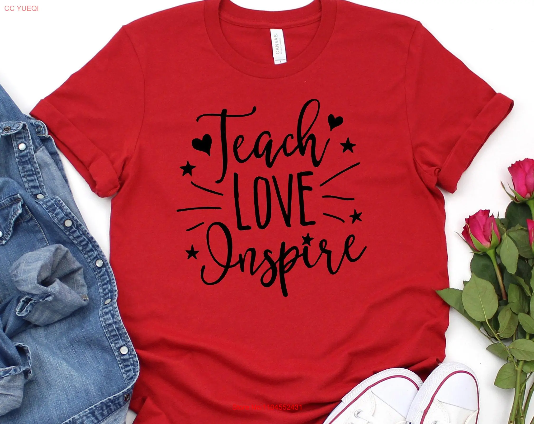 Teach Love Inspire Bella Canvas T shirt Cute Teacher Team long or short sleeves