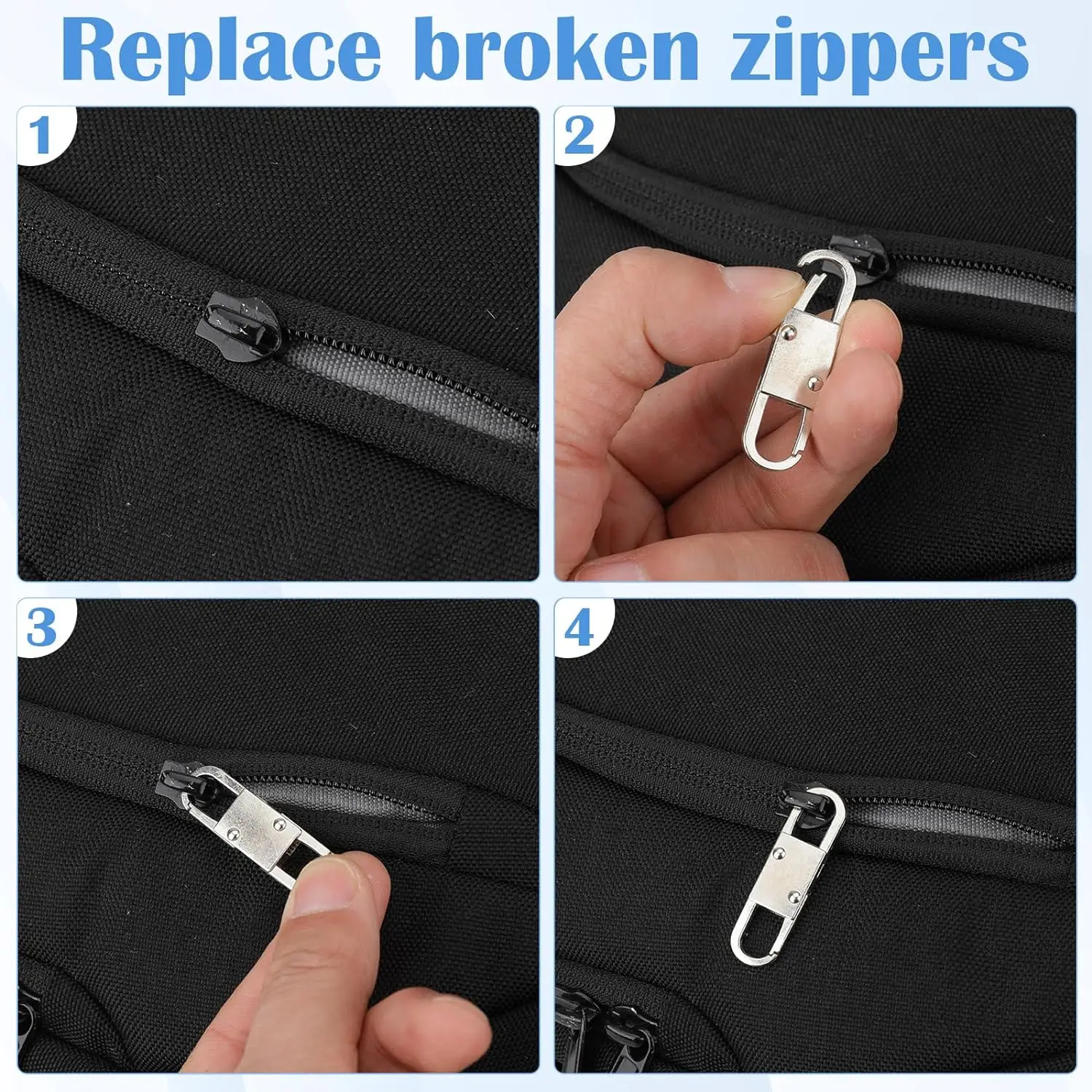 Detachable Zipper Puller Clip Zipper Tab Repair Kit Double Opening Metal Zipper Replacement Slider for Suitcases Bags Clothing