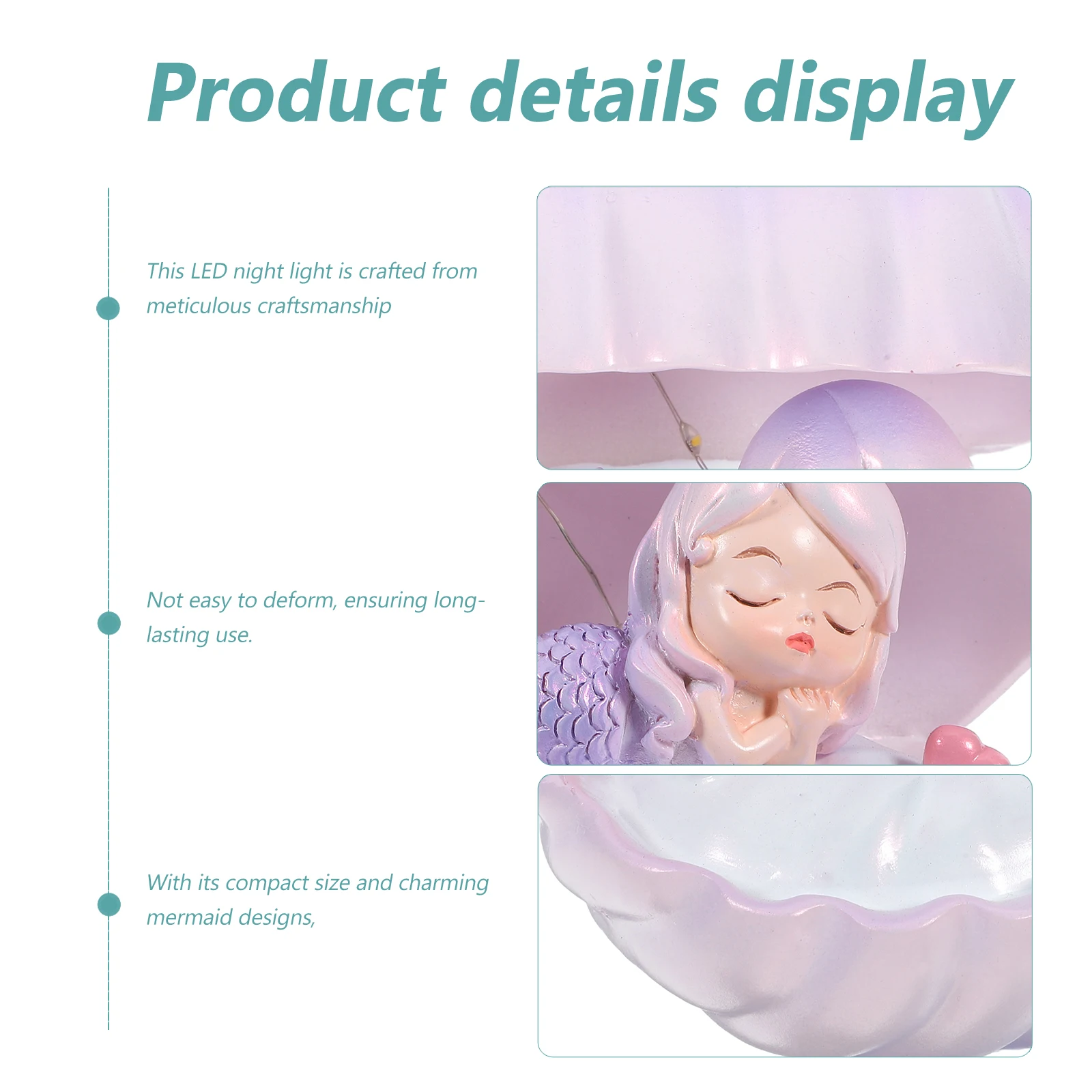 

Mermaid Night Lamp LED Seashell Decorative Cute Nightlight for Bedroom Creative Mermaid Light Small Night Light Resin Durable