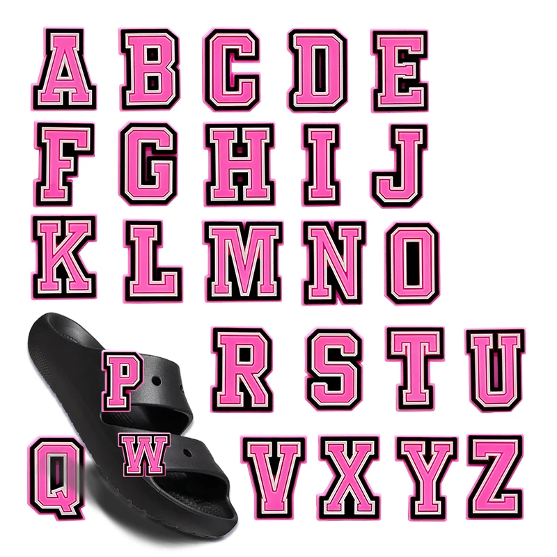 

1-42PCS Pink letters Shoe Charms Collection Decorations Multiple choice PVC Decoration Detachable Waterproof For Party Gifts