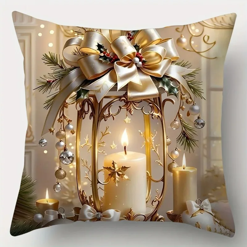 Gold Christmas Decorative Pillowcase Christmas Pillowcase Single-sided Printing Home Decoration Sofa Cushion Cover Pillowcase