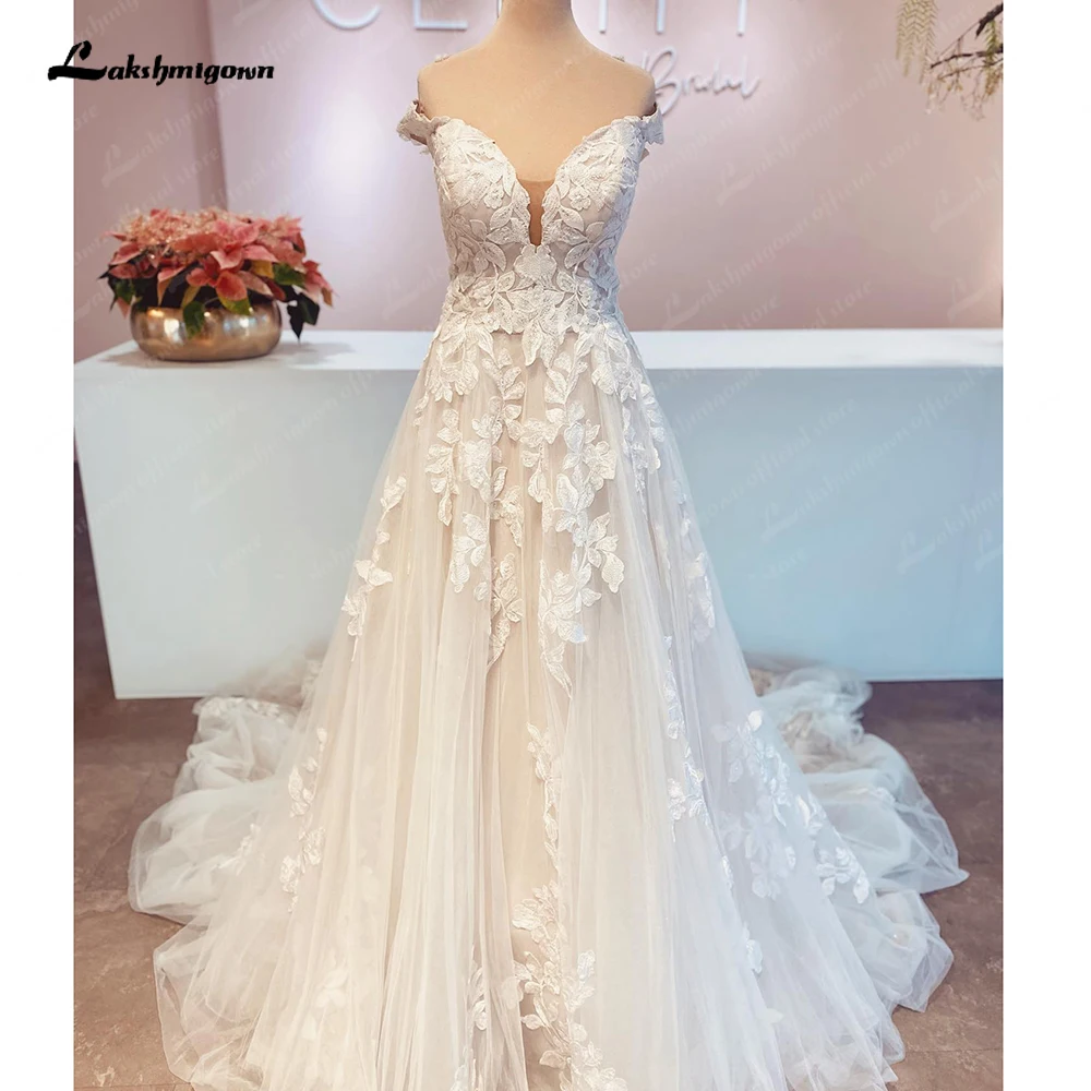 Lakshmigown Modern Off the Shoulder Lace A Line Wedding Dress 2023 Appliques  Sexy Long Bridal Dress sukienki weselne damskie