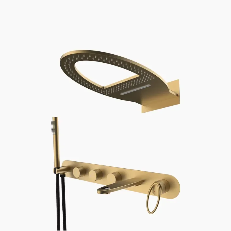 For New Design Modern Single Handle Ceramic Floor-standing Shower/Bath Brass Faucet Golden Champagne Hotel Use Metered Mixer