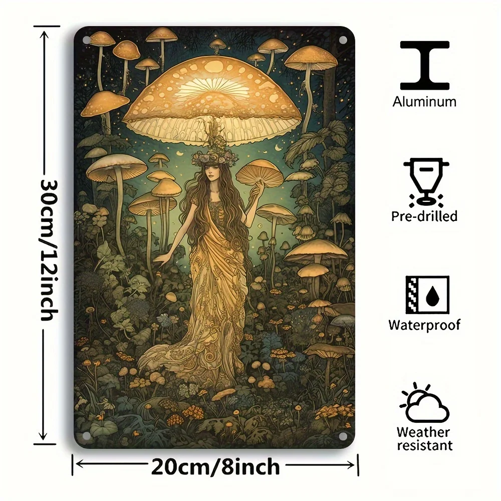 1pc fada e cogumelo vintage alumínio arte da parede sinais decorativos de metal reutilizáveis para casa e decoração de bar 8x12 polegadas