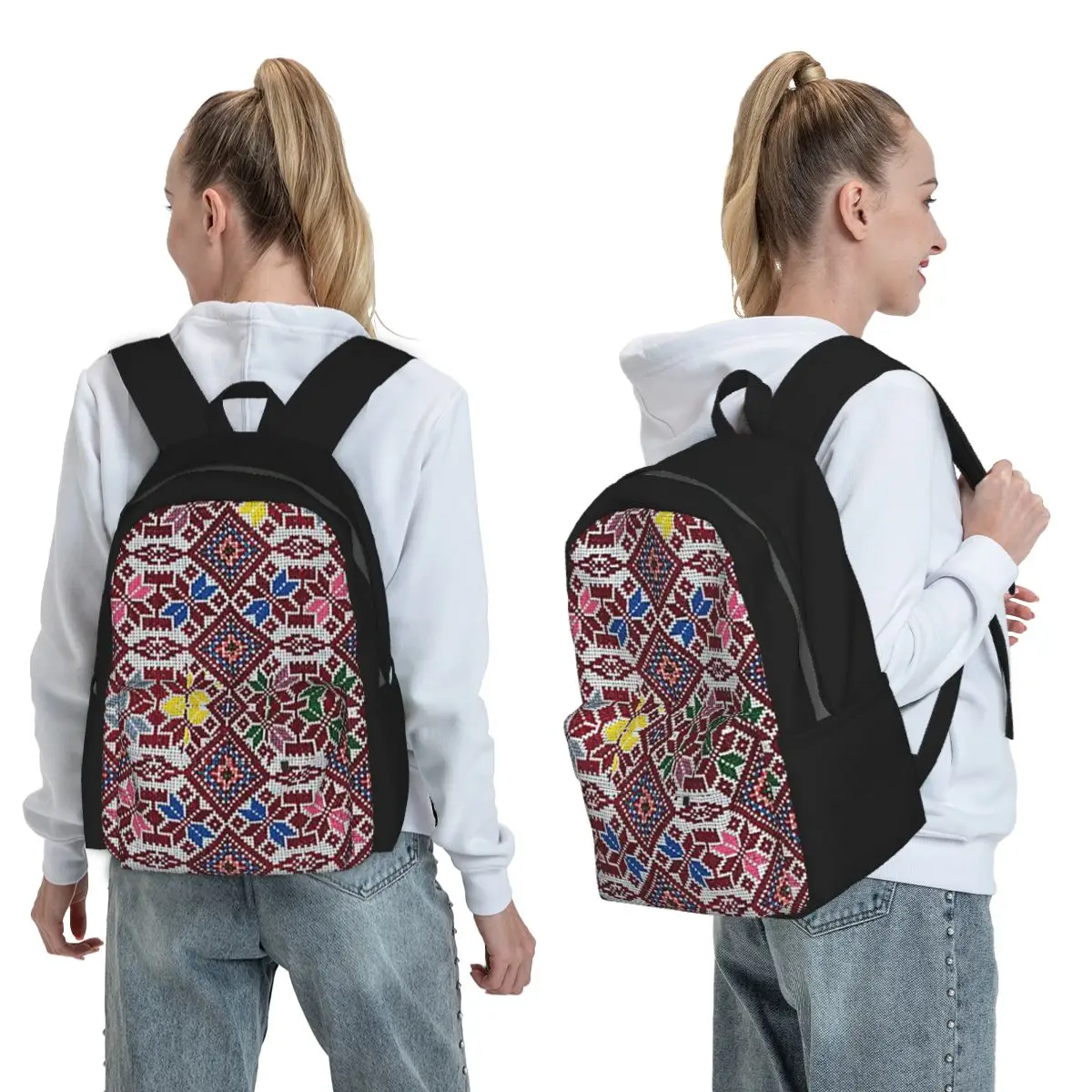 

Embroidery The Palestinian Traditional Tatreez Backpack Boys Girls BookBag Kids School Bag Laptop Shoulder Bags for Men Women