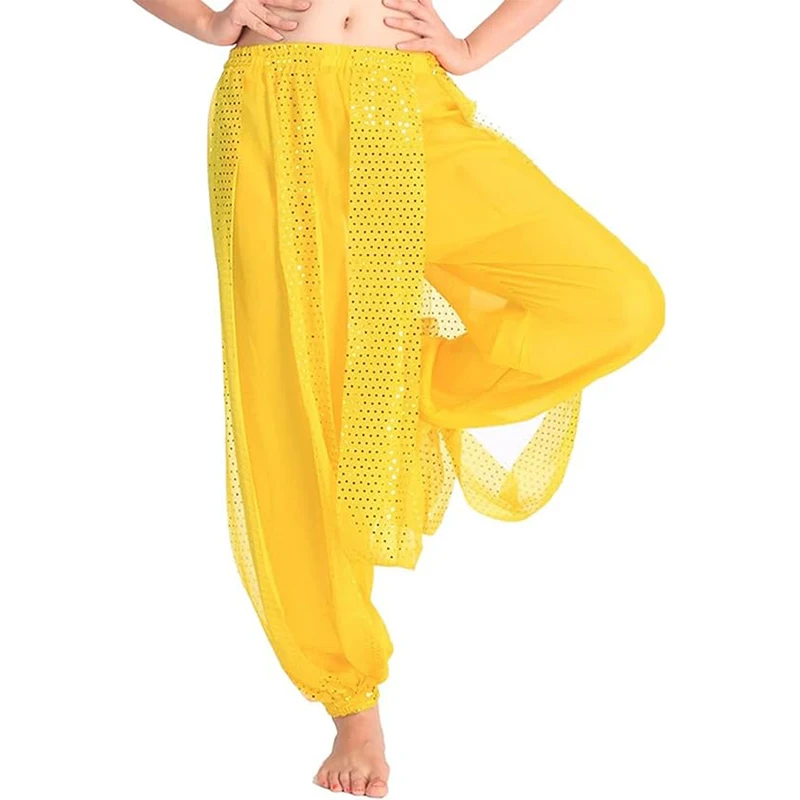 Chiffon Belly Dance Harem Pants Arabic Halloween Lantern Shiny Sequins Pants Fancy Pants  Bloomers Trousers  For Dancing Women