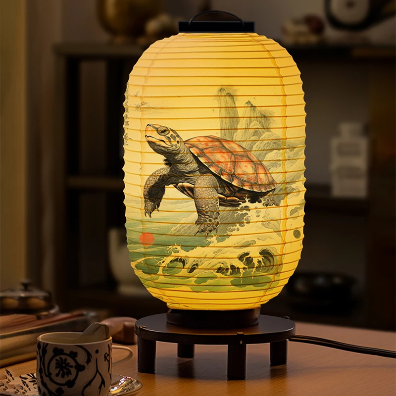 Japanese Traditional Cloth Lantern Ukiyo-e Style Turtle Printed Lantern Restaurant Pub Izakaya Cuisine Shop Hanging Decor Lamp