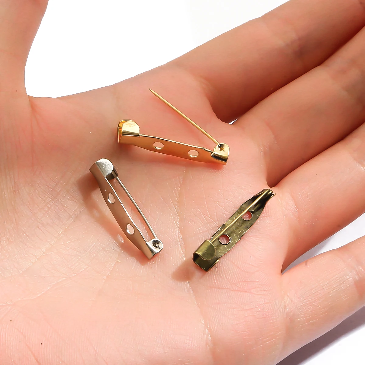 10Pcs 15 20 25 30 35mm 6 Colors Metal Brooch Clip Base Pins Blank Safe Locking Clasp Pin Base For DIY Jewelry Making Findings