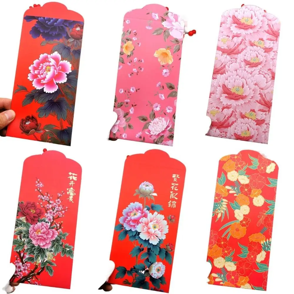 New Year's Greetings Spring Festival Red Envelopes Flower Traditional Red Pocket Best Wishes Lucky Hong Bao Celebration Party