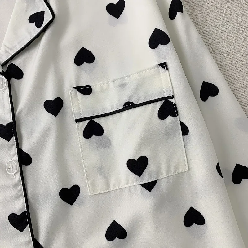 Preto amor impressão coreano moda pijamas conjunto plus size lapela pescoço estilo harajuku pijamas femininos conjunto nova primavera 2025 pijamas