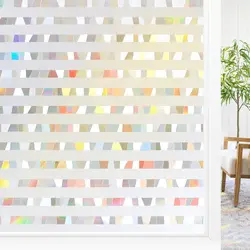 Rainbow Window Privacy Film Stained Glass Window Cling Non-Adhesive Removable Static Cling Decorative Window Sticker for Home