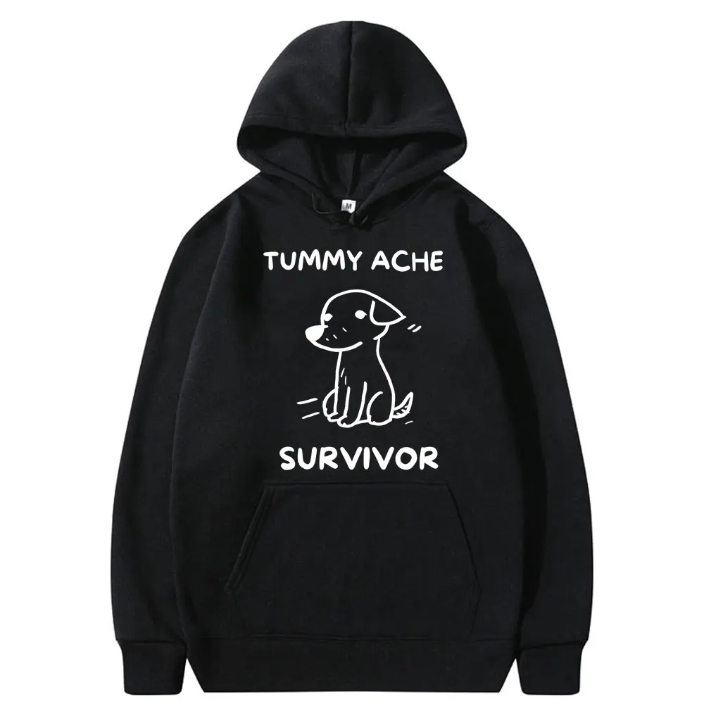 

Tummy Ache Survivor Puppy Meme Graphic Hoodie Men's Vintage Oversized Sweatshirt Tops Men Women Casual Funny Long Sleeve Hoodies