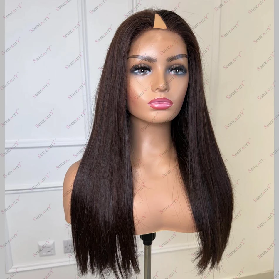 

Black Women Brown Silky Straight Human Hair Remy Indian Machine Made U Part Wigs Easy Wear Glueless V Part Wig with Clips Combs