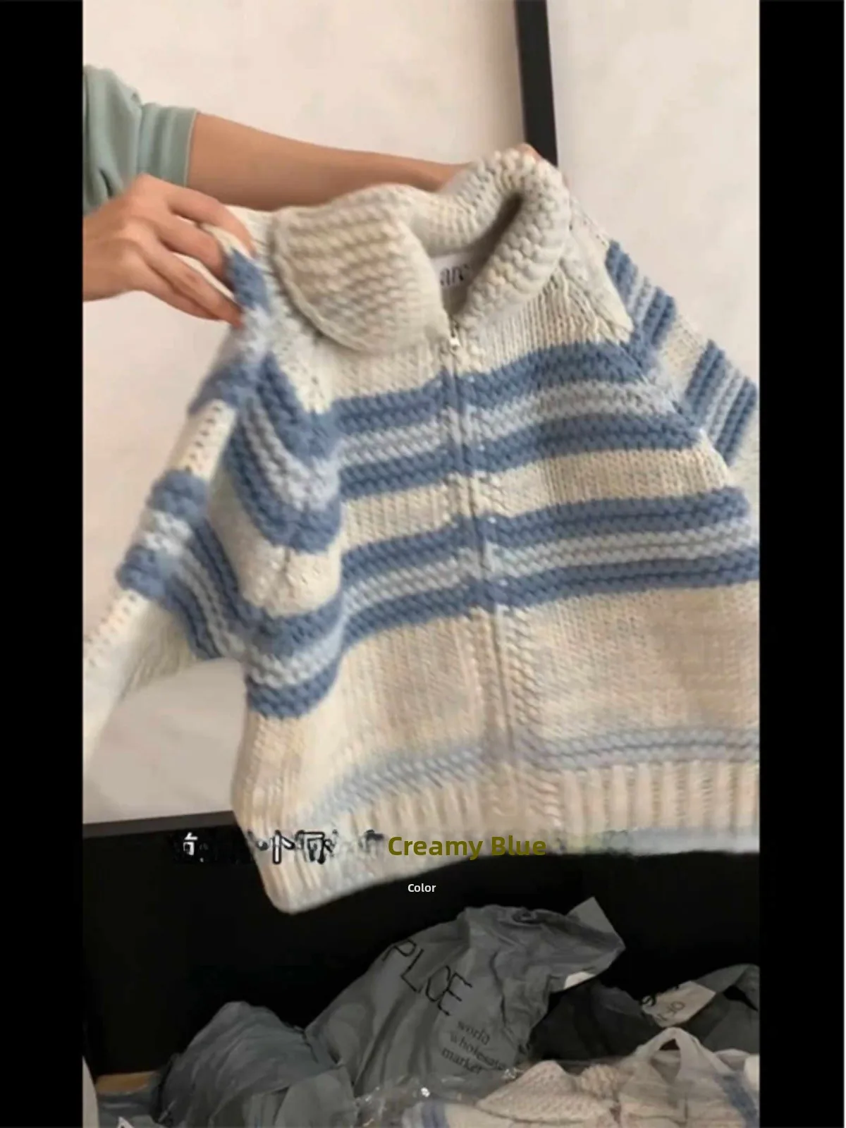 

Мягкий толстый вязаный свитер, женский зимний свободный крой на молнии, повседневный полосатый свитер с рисунком, длинная толстовка с капюшоном