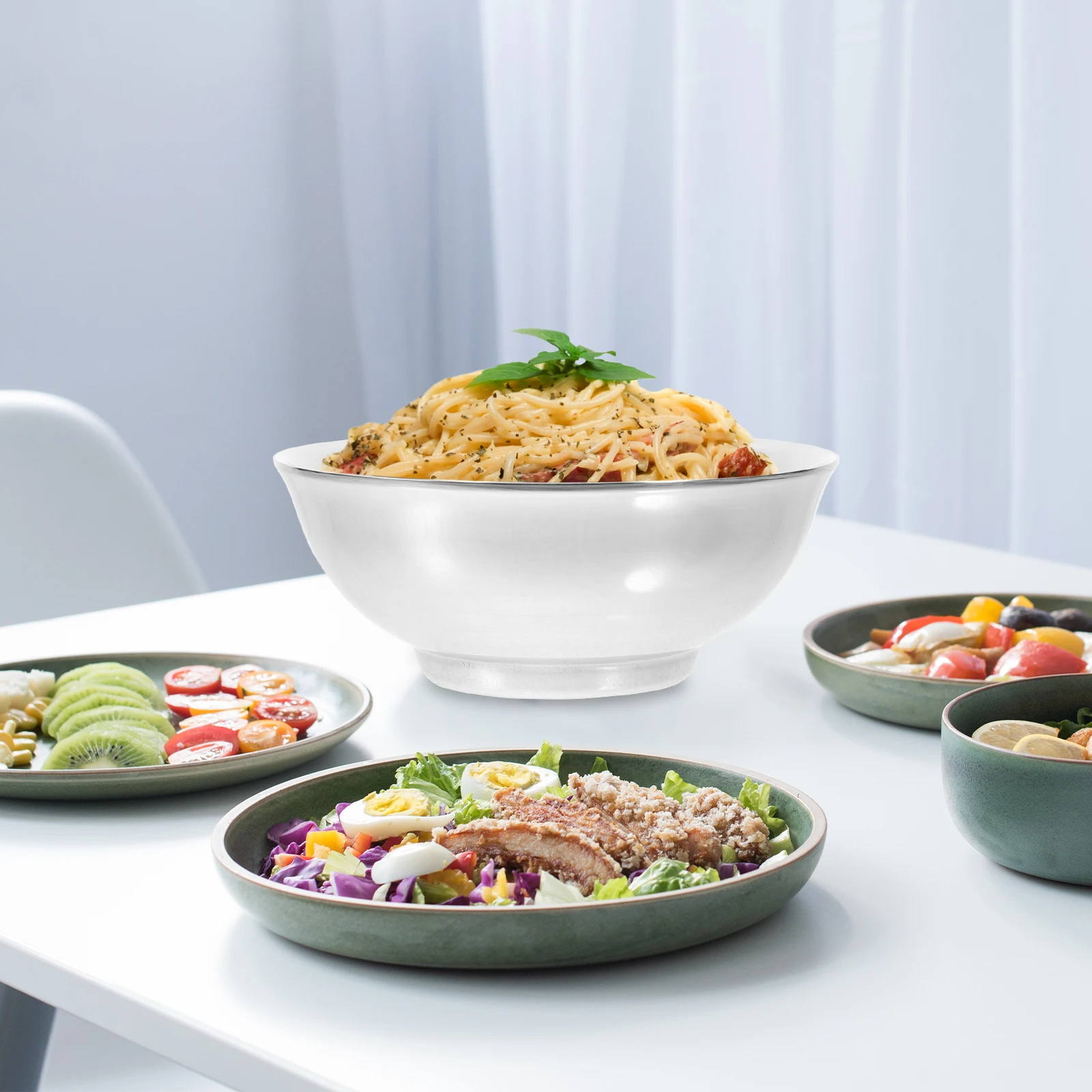 

1pc Stainless Steel Bowl Large Insulated Double Layer Food Storage Organizer Kitchen Gadget For Soup Rice Noodles Salad